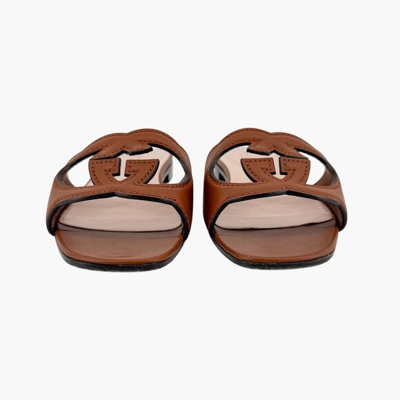 Gucci Cosmos Interlocking G Cutout Slide Sandals Brown Size 38 US 8 Women's - Picture 6 of 15
